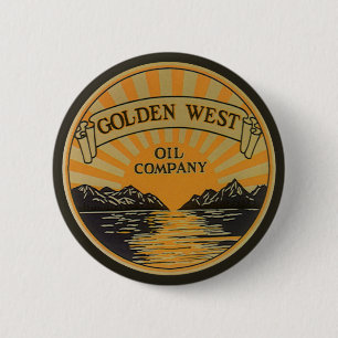 Vintage-Produktlabel-Kunst, Golden West Oil Compan Button