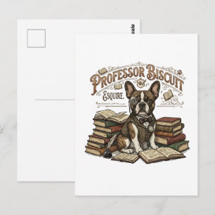 Vintage Professor Biscuit Frenchie Esquire  Postkarte