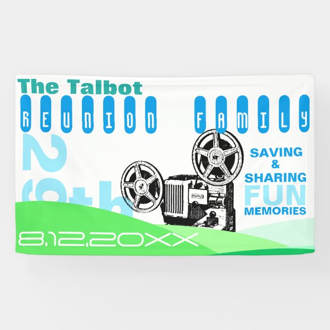 Vintage Projektor-Familien-Wiedersehen-Fahne Banner (Horizontal)