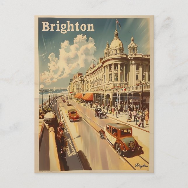Vintage Promenade Sunny Brighton Postkarte (Vorderseite)