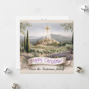 Vintage-Provençe-Dorf-Weihnachts-Aquarell Feiertagskarte