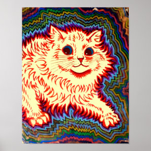 Vintage psychedelische Katze von Louis Wain Poster