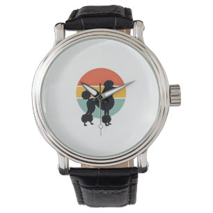 Vintage Pudel Sonnenuntergang Retro Hund Silhouett Armbanduhr