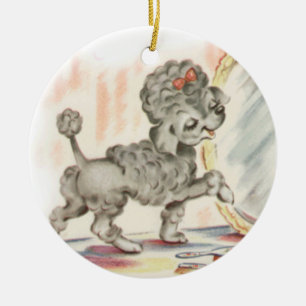 Vintage-Pudelwelpe im Spiegel Keramikornament