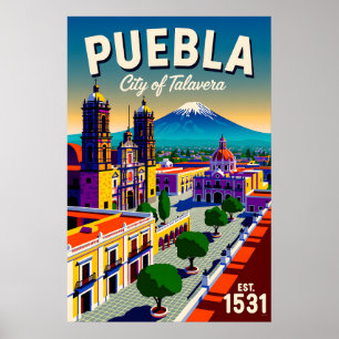 Vintage Puebla Mexico Stadt der Talavera Retro Poster