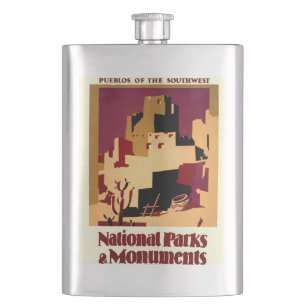 Vintage Pueblos des Südwestens WPA Poster Art Flachmann