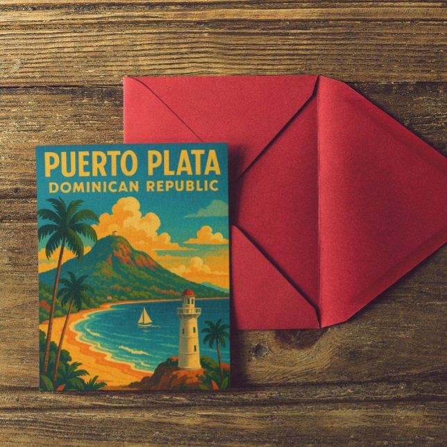 Vintage Puerto Plata Dominikanische Republik Postkarte (colorful retro puerto plata dominican republic postcard)