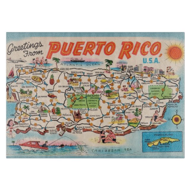 Vintage Puerto Rico Map Schneidebrett (Vorderseite)
