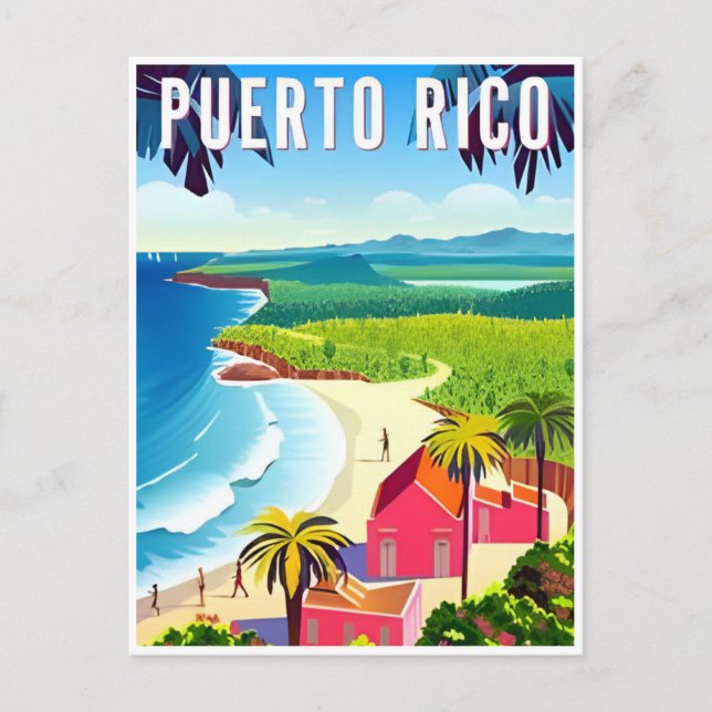Vintage Puerto Rico Tropical Beach Insel Postkarte (Vorderseite)