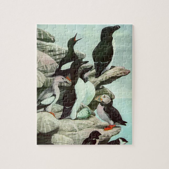 Vintage Puffins und Wasservögel von Louis Futes Puzzle (Vertikal)