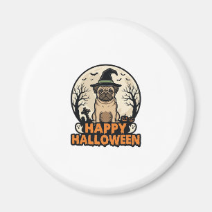 Vintage-Pug-Frohe-Halloween-Hexenhut-Shirt-Design Magnet