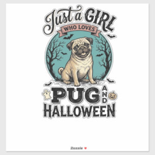 Vintage-Pug-Halloween-Mädchen-Hundeliebhaber-Shirt Aufkleber