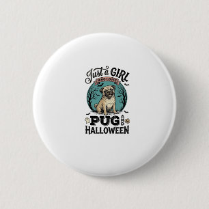 Vintage-Pug-Halloween-Mädchen-Hundeliebhaber-Shirt Button