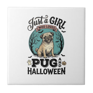 Vintage-Pug-Halloween-Mädchen-Hundeliebhaber-Shirt Fliese
