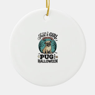 Vintage-Pug-Halloween-Mädchen-Hundeliebhaber-Shirt Keramik Ornament