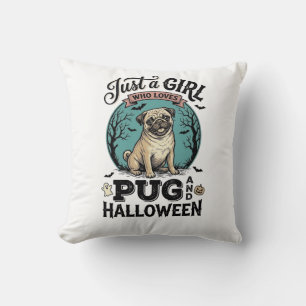 Vintage-Pug-Halloween-Mädchen-Hundeliebhaber-Shirt Kissen