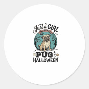Vintage-Pug-Halloween-Mädchen-Hundeliebhaber-Shirt Runder Aufkleber