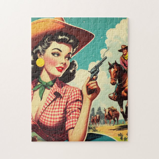 Vintage Pulp Cowgirl Illustration Puzzle (Vertikal)