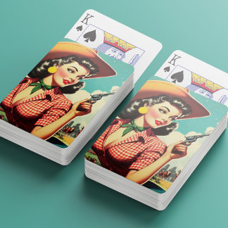 Vintage Pulp Cowgirl Illustration Spielkarten