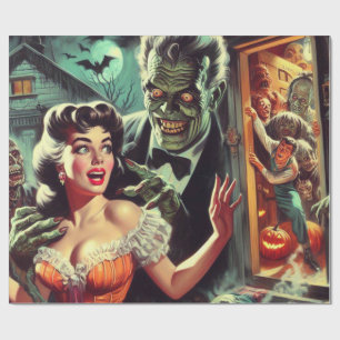 Vintage Pulp Horror Girl Illustration Geschenkpapier
