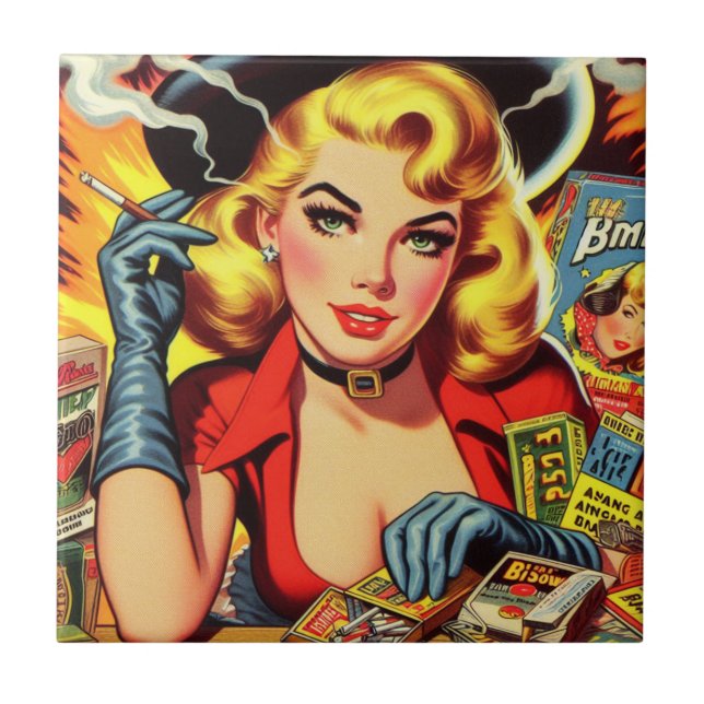 Vintage-Pulp-Landmädchen Fliese (Vorderseite)