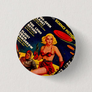Vintage Pulp Paperback Sci-Fi Space Girl Cover Button