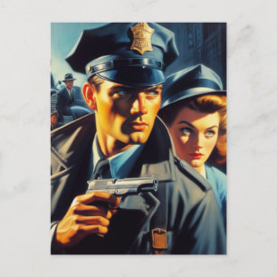Vintage-Pulp-Polizeiillustration Postkarte