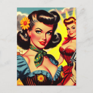Vintage Pulp Western Girls Postkarte
