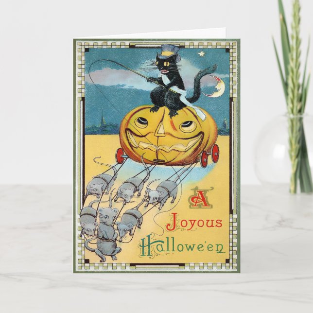 Vintage Pumpkin Chariot Halloween-Karte Feiertagskarte (Vorderseite)