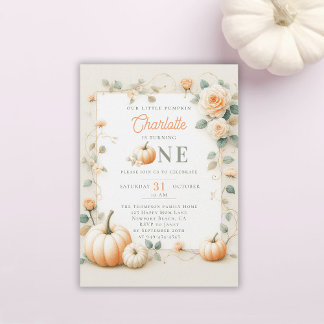 Vintage Pumpkin-Rose Frame Girly 1. Geburtstag Einladung