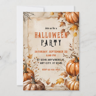 Vintage Pumpkins, getrocknete Blätter, Halloween-P Einladung