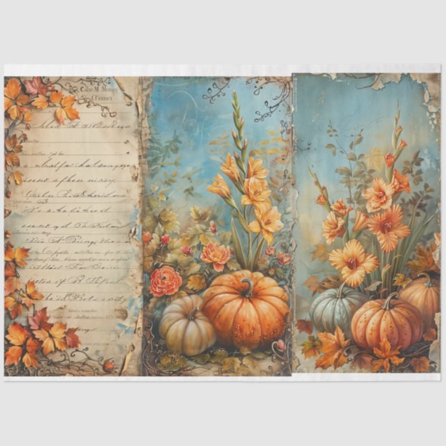 Vintage Pumpkins mit französischer Schrift Seidenpapier (Vorderseite)
