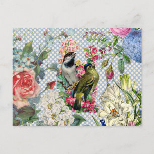 Vintage-Punkte-Muster Vogel bunte Blumen Postkarte