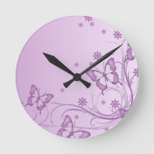 Vintage Purple Butterfly Clock Runde Wanduhr
