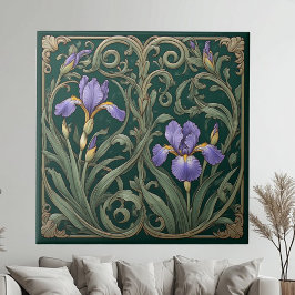 Vintage Purple Iris Decorative Art Green Botanical Fliese