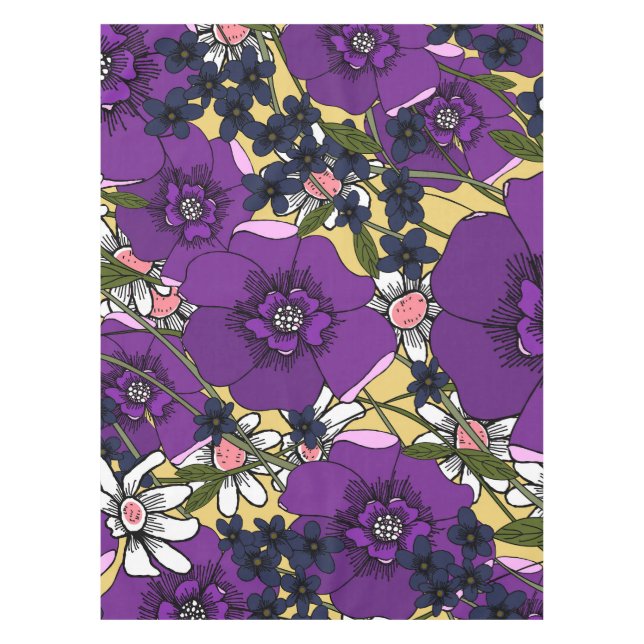 Vintage Purple Wildflowers Tischdecke (Vorderseite)