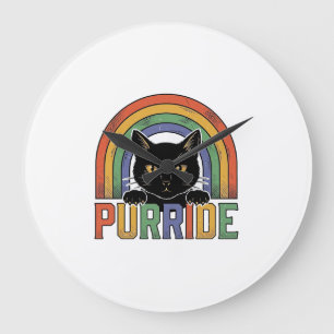 Vintage Purride Schwarze Katze Regenbogen-Shirt De Große Wanduhr