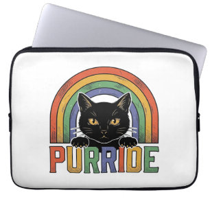 Vintage Purride Schwarze Katze Regenbogen-Shirt De Laptopschutzhülle