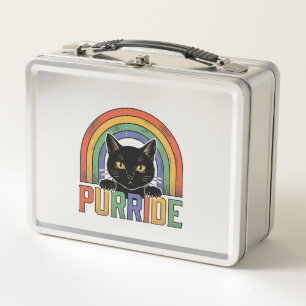 Vintage Purride Schwarze Katze Regenbogen-Shirt De Metall Brotdose