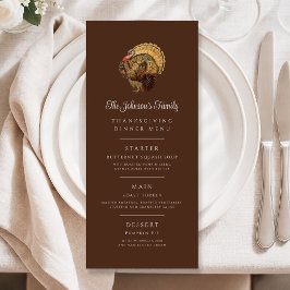 Vintage-Puten-Familien-Thanksgiving-Abendessen Menükarte