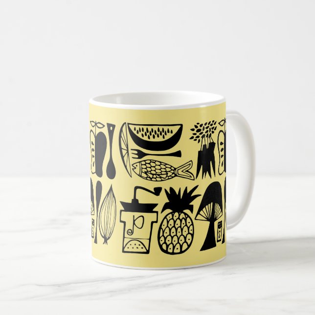 Vintage Pyrex Muster - Mod Kitchen (Schwarz) Kaffeetasse (VorderseiteRechts)