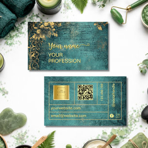 Vintage-QR-Code Smaragdgrün Gold und Schwarz Visitenkarte