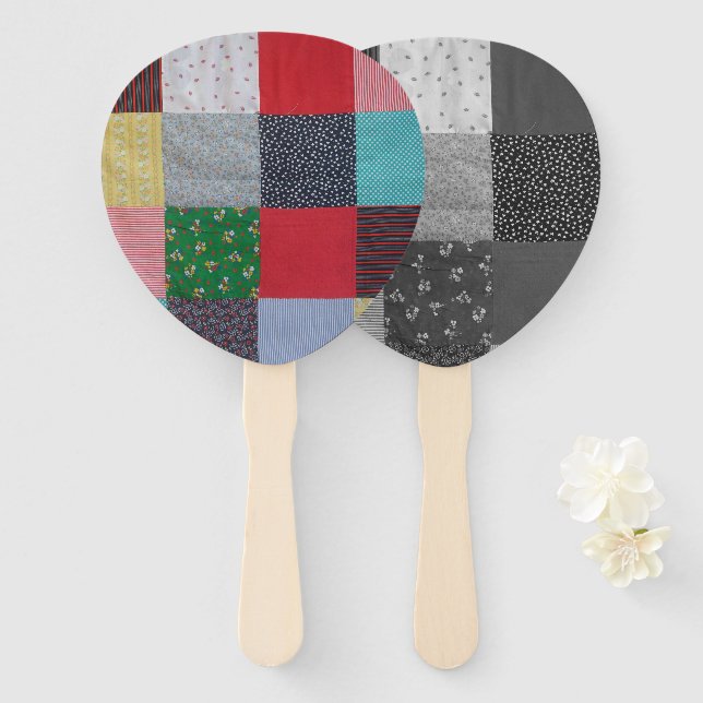 Vintage Quadrate mit farbenfrohen Patchwork-Stoffe Fächer (Vorne und Hinten)