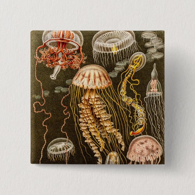 Vintage Quallen-Antiken-Qualle-Schablone Button (Vorderseite)