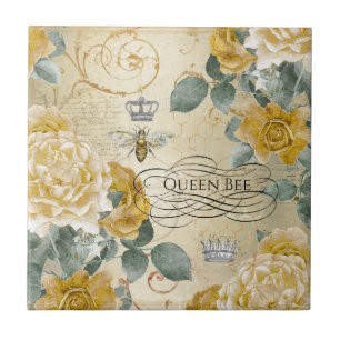 Vintage Queen Bee Goldene Rosen Floral Fliese