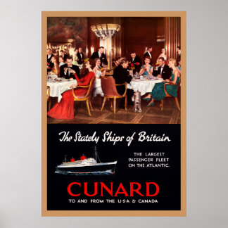 Vintage Queen Elizabeth Cunard Lines Travel Poster