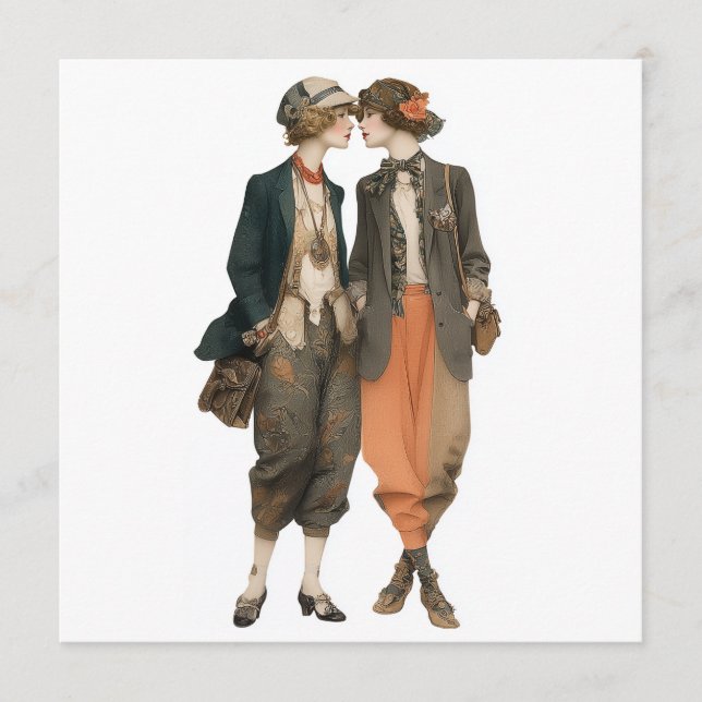Vintage-Queer-Mode-Modelle - Decoupage-Blatt, Einladung (Vorderseite)