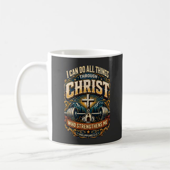 Vintage-Querstange-Hantel-Stärke-Glaube-Geschenk Kaffeetasse (Links)