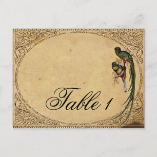 Vintage-Quetzalvogel-elegante-Tischnummer Postkarte