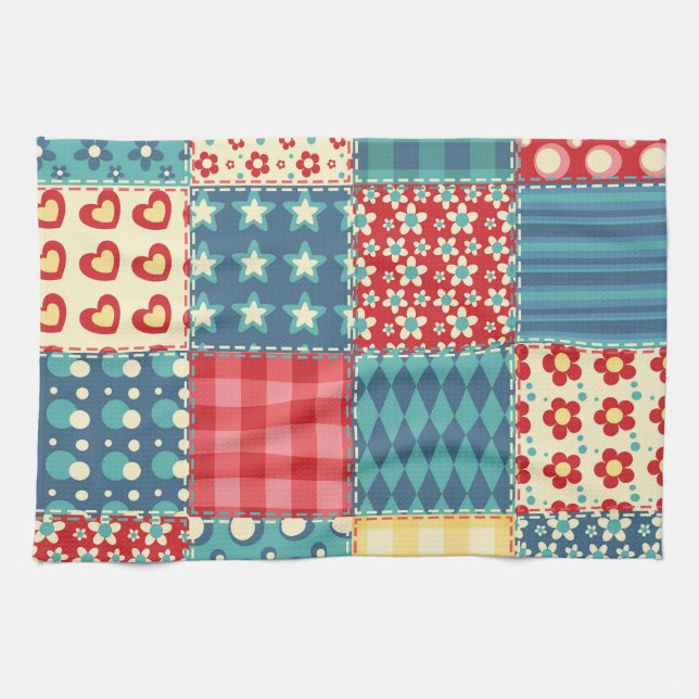 Vintage-Quilt: Patchwork-Hintergrundmuster. Geschirrtuch (Horizontal)